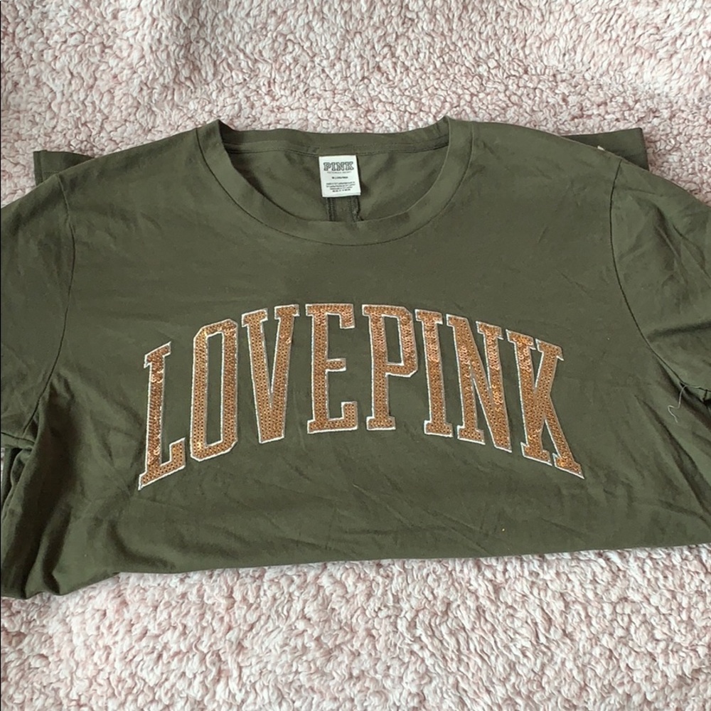 ❌SOLD❌Victorias Secret PINK Green Gold T-Shirt